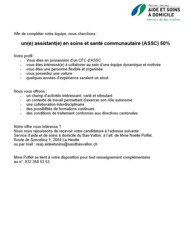 Offre d'emploi ASSC